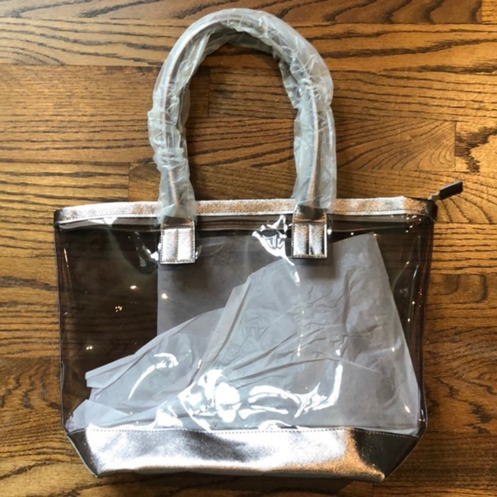 NWT Neiman Marcus smoke color see-through tote bag